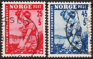 FRIMÆRKER NORGE | 1950 - AFA 365-66 - Velgørenhedsmærker - i komplet sæt - Stemplet